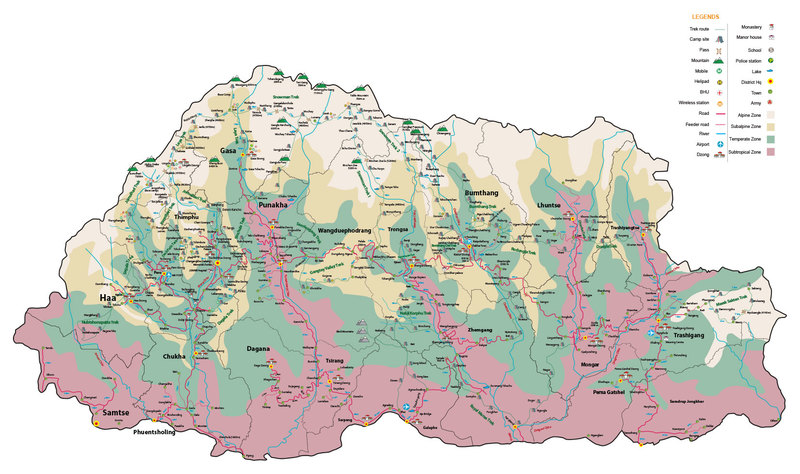 hiking bhutan map
